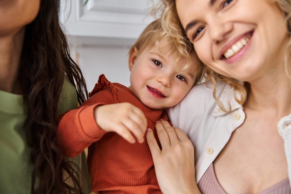 mom and son happy