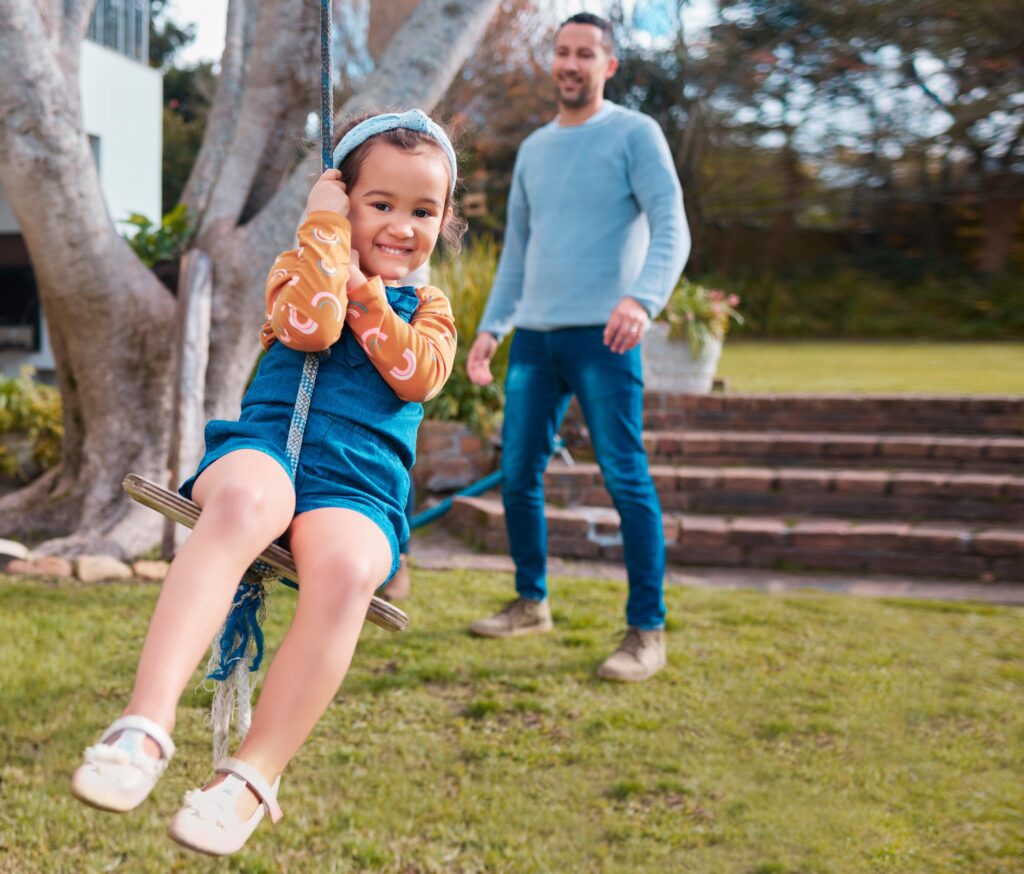 Happiness never goes out of style. Shot of a little girl swinging in a park