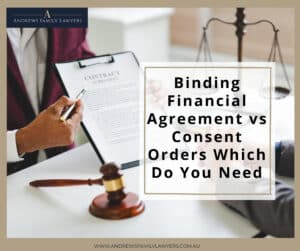 Two people signing a property settlement agreement.