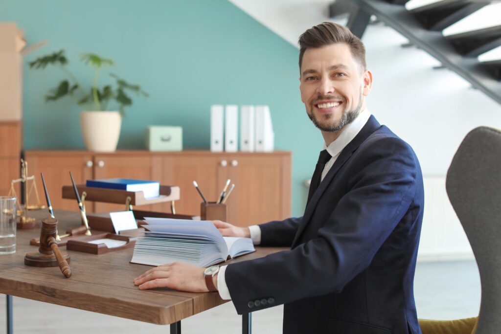 Male lawyer working in office